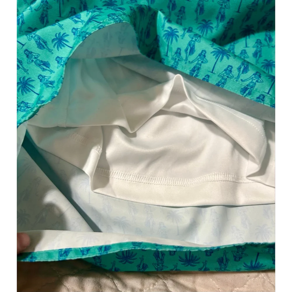 Men's St. John's Bay Swim Trunks 4XL Teal Blue Hula Palm Hawaiian Summer